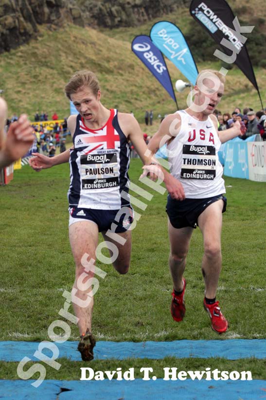 Will Paulson (GB) and Jacob Thomson batte to the line during the junioer mens BUPA Great Edinburgh Cross country.
